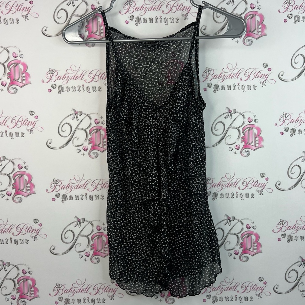 Smart Set tank top ruffle detail dotted Black and White Polka Dot Chemise
